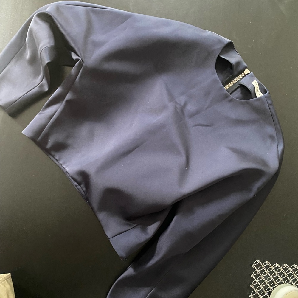 Balenciaga Navy Satin Long Sleeve Top